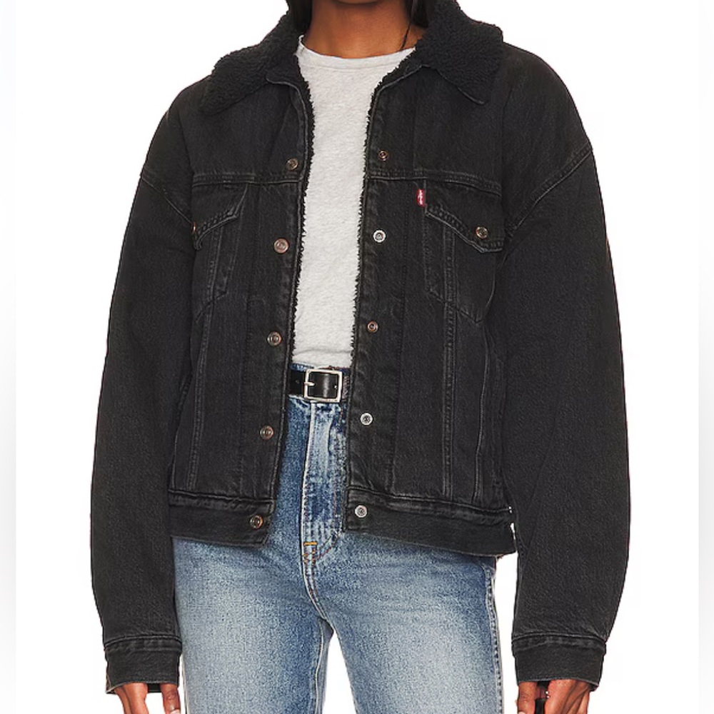 Levi’s Sherpa Denim Trucker Jacket Black NWT Women’s 1X 90s